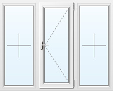 Окно трехстворчатое глухое/поворотное/глухое 2080х1500 мм